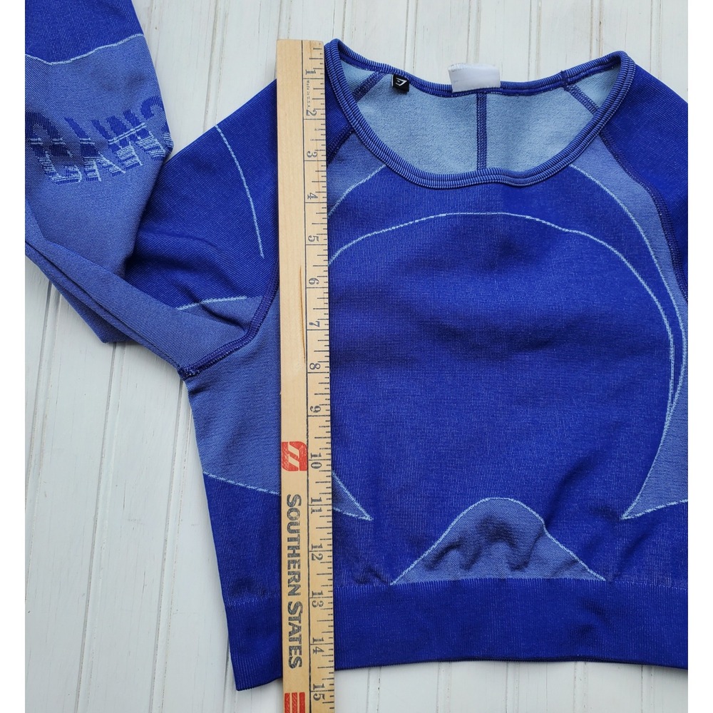 Gymshark Energy+ Seamless Long Sleeve Crop Top Blue Marl Open Back Workout Small - Picture 2 of 5